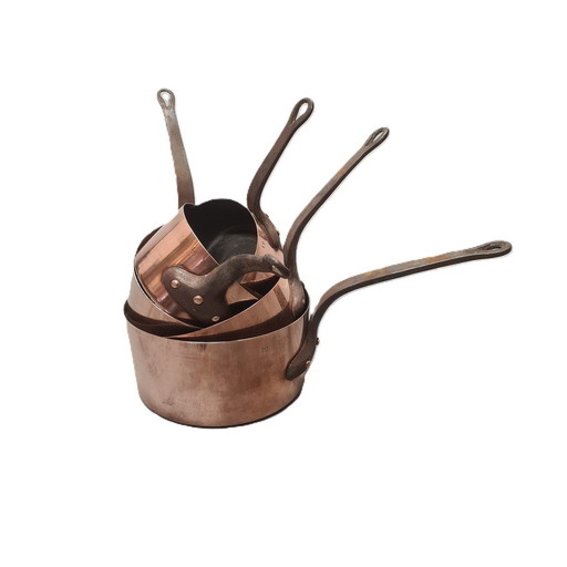 Antique French Copper Pans Set, Late 19th Century.