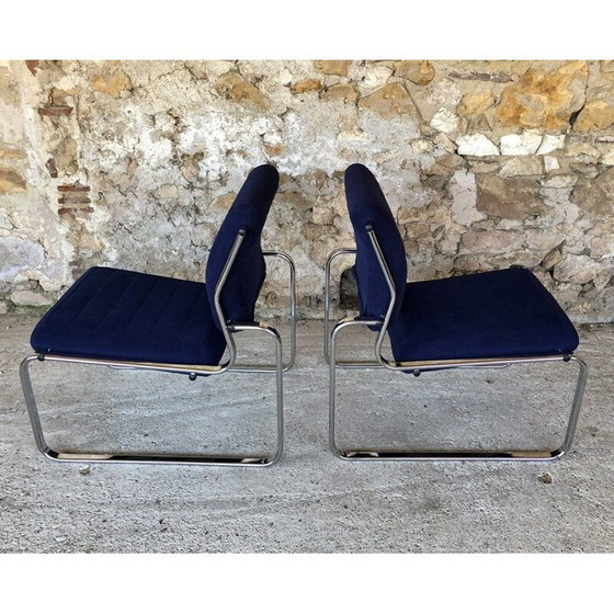 Image 1 of Pair of vintage blue and silver armchairs, 1970s