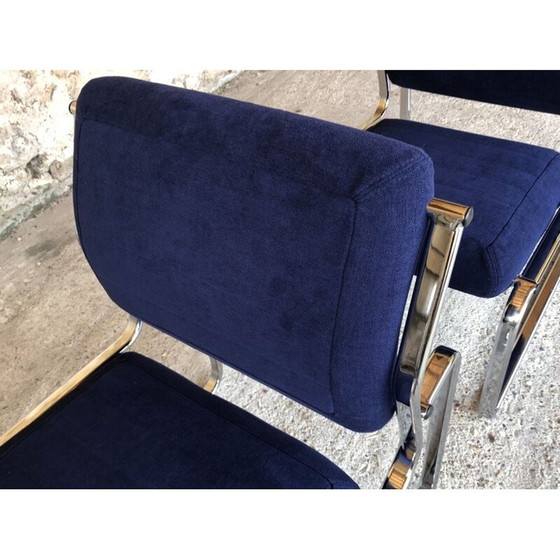 Image 1 of Pair of vintage blue and silver armchairs, 1970s