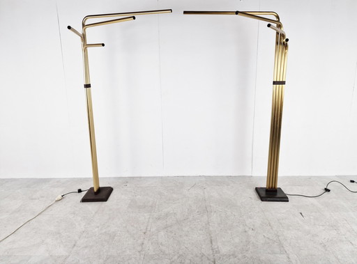 2x Goffredo Reggiani Adjustable Floor Lamps in Brass, Italy, 1970s