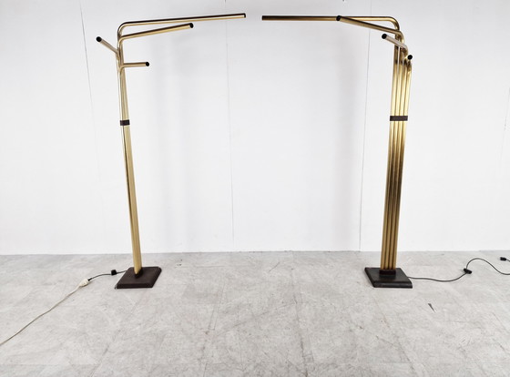 Image 1 of 2x Goffredo Reggiani Adjustable Floor Lamps in Brass, Italy, 1970s