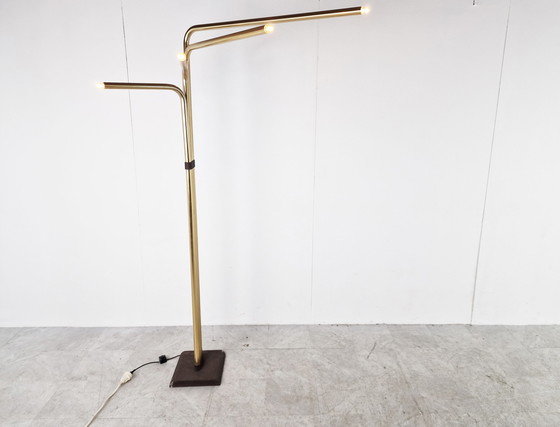 Image 1 of 2x Goffredo Reggiani Adjustable Floor Lamps in Brass, Italy, 1970s