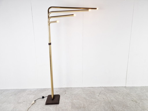 2x Goffredo Reggiani Adjustable Floor Lamps in Brass, Italy, 1970s