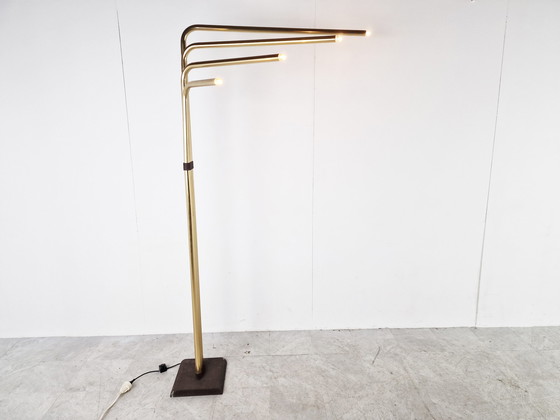 Image 1 of 2x Goffredo Reggiani Adjustable Floor Lamps in Brass, Italy, 1970s