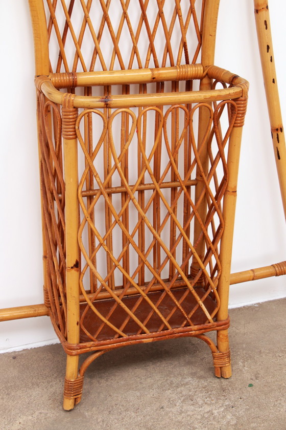 Image 1 of French Bamboo wall coat rack with large mirror, 1960