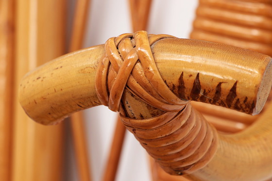 Image 1 of French Bamboo wall coat rack with large mirror, 1960