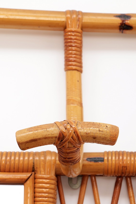 Image 1 of French Bamboo wall coat rack with large mirror, 1960