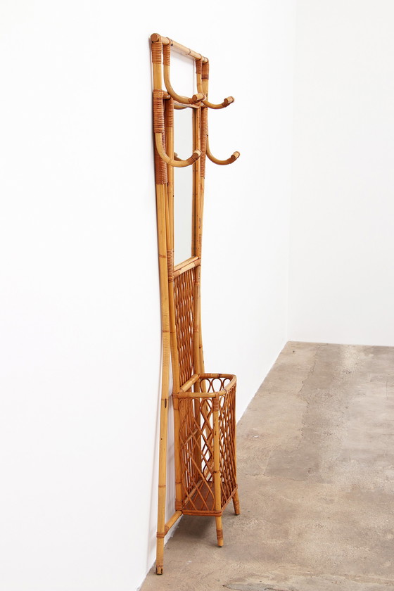 Image 1 of French Bamboo wall coat rack with large mirror, 1960