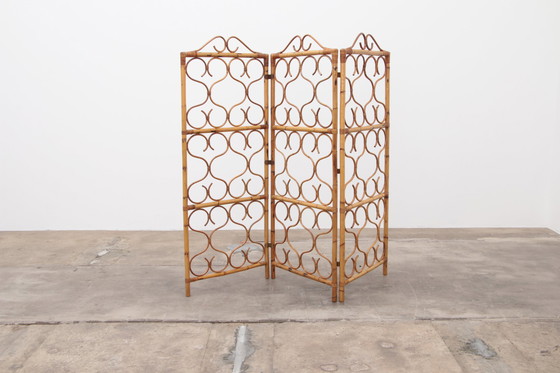 Image 1 of Vintage Rattan folding screen or room divider made in Italy 1960s.