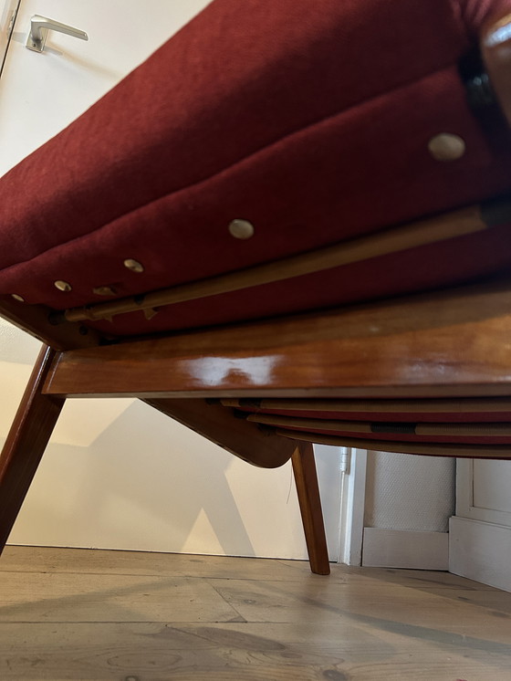 Image 1 of Rob Parry 1611 wooden armchair red fabric with footstool