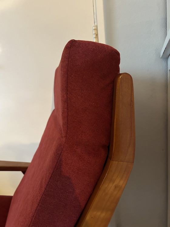 Image 1 of Rob Parry 1611 wooden armchair red fabric with footstool