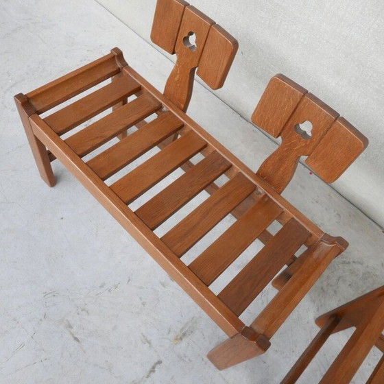 Image 1 of Oakwood mid-century French armchair and sofa by Guillerme et Chambron, 1960s