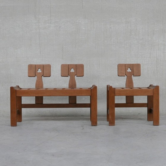 Image 1 of Oakwood mid-century French armchair and sofa by Guillerme et Chambron, 1960s