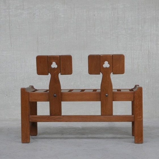 Image 1 of Oakwood mid-century French armchair and sofa by Guillerme et Chambron, 1960s