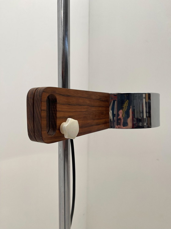 Image 1 of Adjustable Chrome And Wood Floor Lamp, Spain 1970