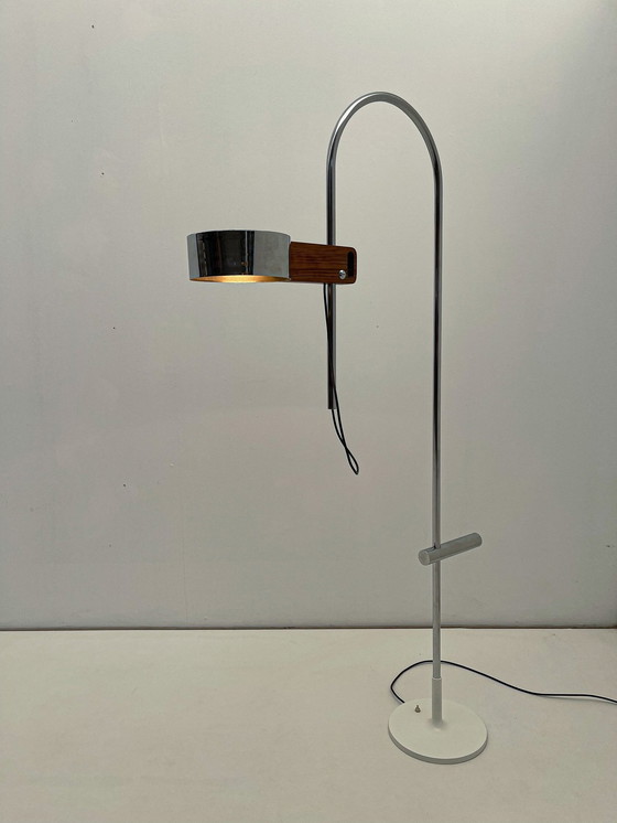 Image 1 of Adjustable Chrome And Wood Floor Lamp, Spain 1970