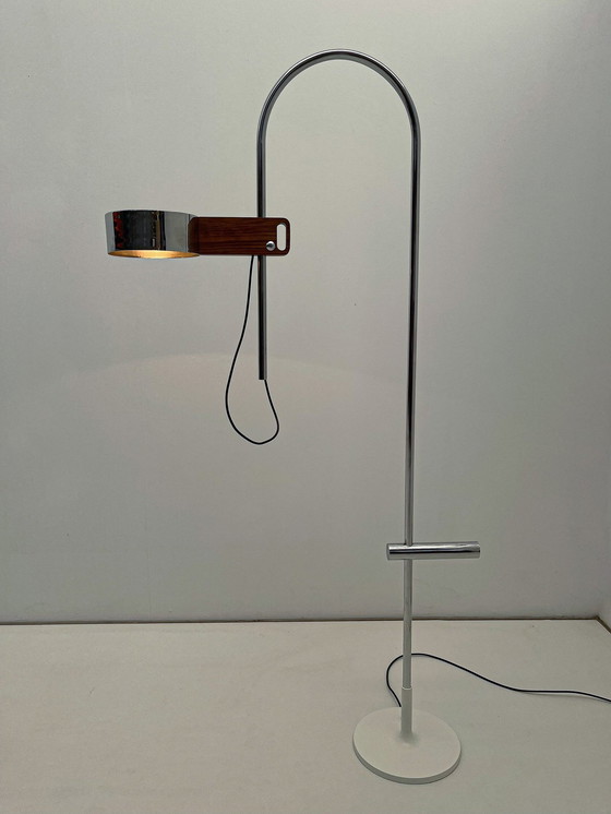 Image 1 of Adjustable Chrome And Wood Floor Lamp, Spain 1970