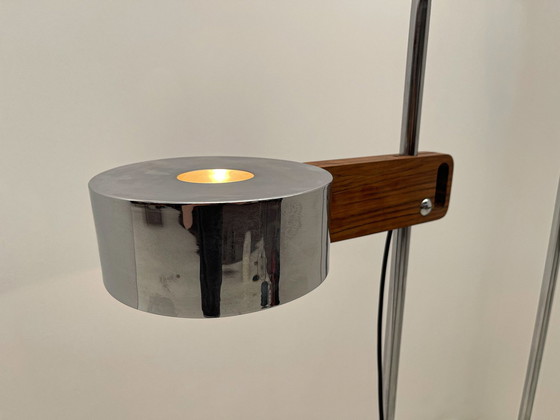 Image 1 of Adjustable Chrome And Wood Floor Lamp, Spain 1970