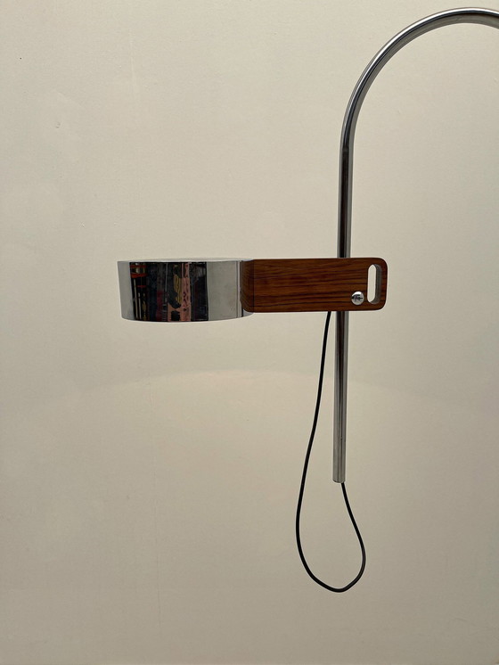 Image 1 of Adjustable Chrome And Wood Floor Lamp, Spain 1970