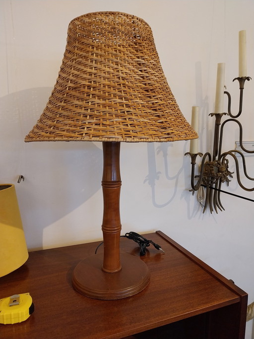 1 X Elco Lite Faux Bamboo Table Lamp With Wicker Shade.