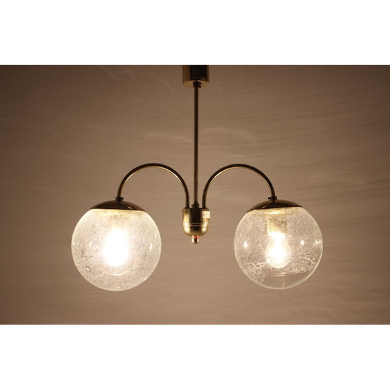 Image 1 of Vintage glass and brass chandelier by Kamenicky Senov, Czechoslovakia 1960