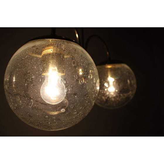 Image 1 of Vintage glass and brass chandelier by Kamenicky Senov, Czechoslovakia 1960