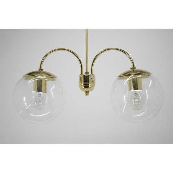 Image 1 of Vintage glass and brass chandelier by Kamenicky Senov, Czechoslovakia 1960