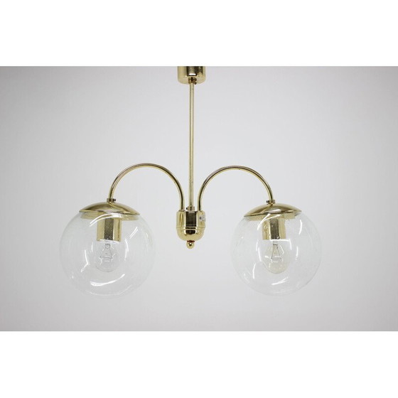 Image 1 of Vintage glass and brass chandelier by Kamenicky Senov, Czechoslovakia 1960