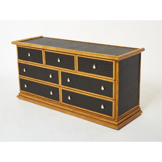 Image 1 of Vintage bamboo, rattan and brass chest of drawers, 1960