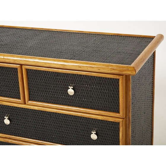 Image 1 of Vintage bamboo, rattan and brass chest of drawers, 1960