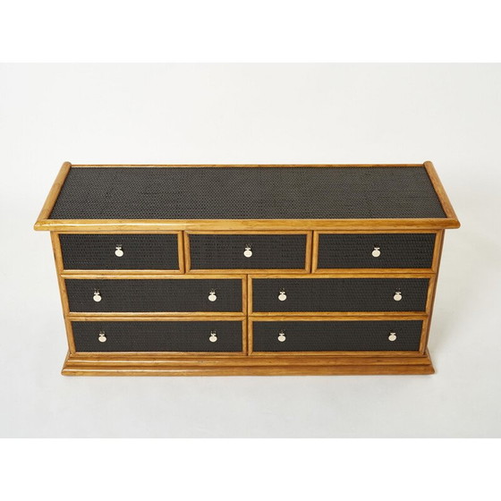 Image 1 of Vintage bamboo, rattan and brass chest of drawers, 1960