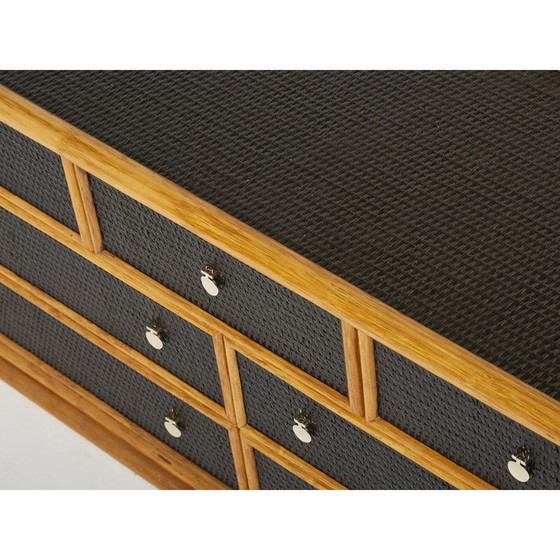 Image 1 of Vintage bamboo, rattan and brass chest of drawers, 1960
