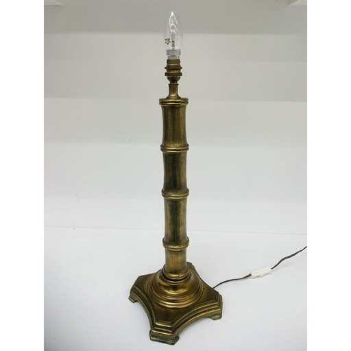 Base per lampada da tavolo vintage in ottone e finto bambù, 1970