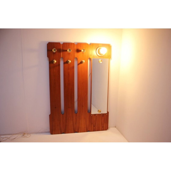 Image 1 of Vintage wood and brass wall coat rack, Czechoslovakia 1960s