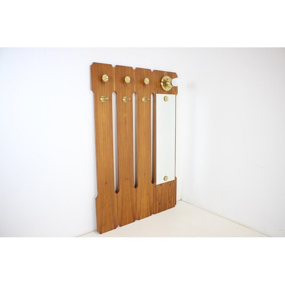 Image 1 of Vintage wood and brass wall coat rack, Czechoslovakia 1960s