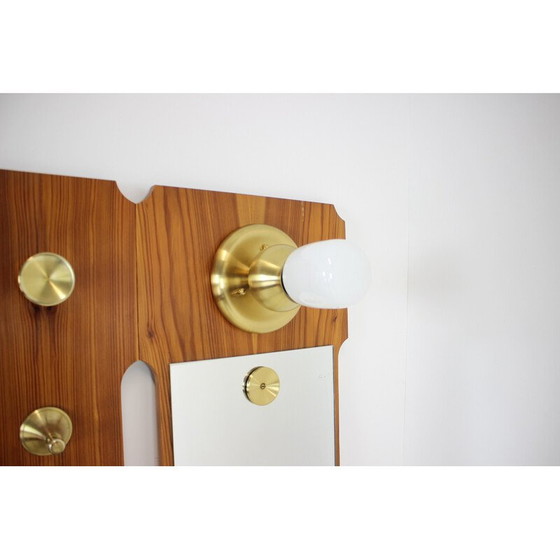 Image 1 of Vintage wood and brass wall coat rack, Czechoslovakia 1960s