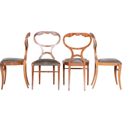 Set of 4 vintage Biedermeier chairs in oak and walnut, Austria 1820