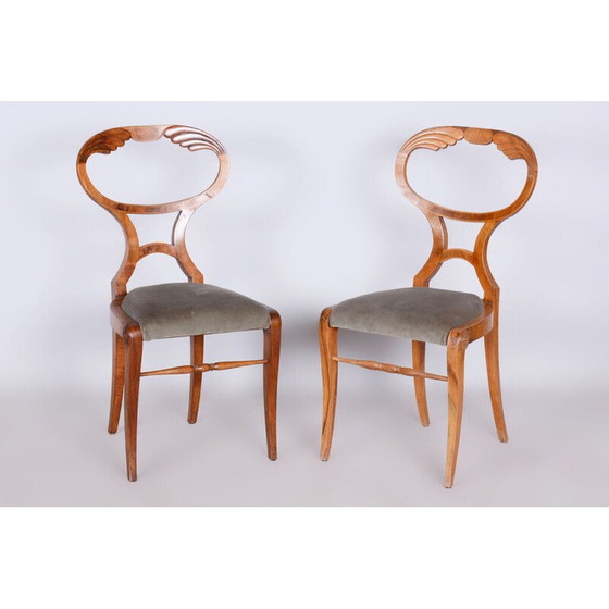 Image 1 of Set of 4 vintage Biedermeier chairs in oak and walnut, Austria 1820