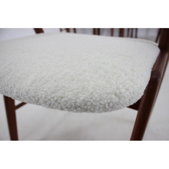 Image 1 of Set of 6 vintage model 32 dining chairs in sheepskin fabric and teak by Kai Kristiansen, Denmark 1960s