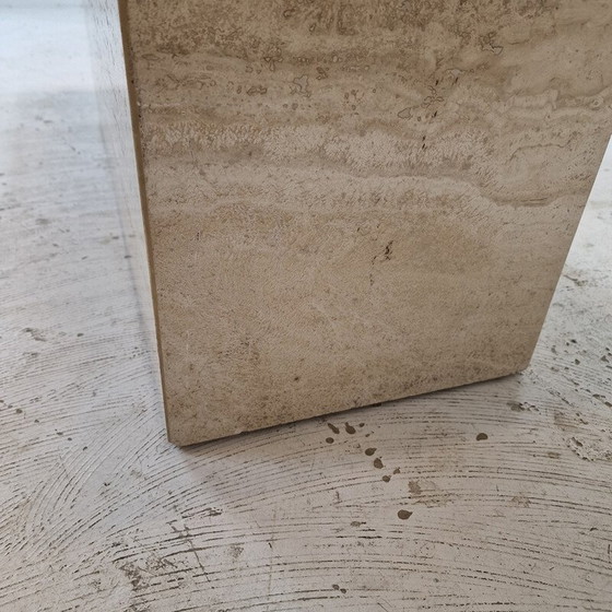 Image 1 of Vintage rectangular coffee table in travertine and brass, Italy 1980
