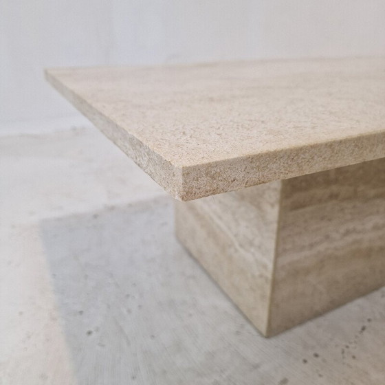 Image 1 of Vintage rectangular coffee table in travertine and brass, Italy 1980