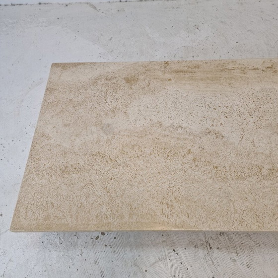 Image 1 of Vintage rectangular coffee table in travertine and brass, Italy 1980