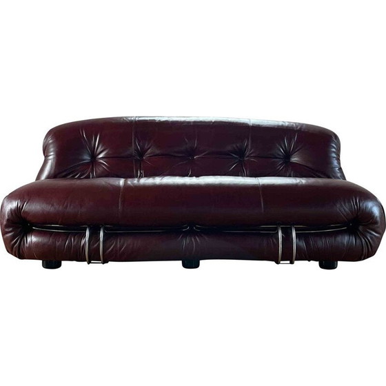 Image 1 of Vintage Soriana leather and metal sofa by Afra & Tobia Scarpa, Italy 1969