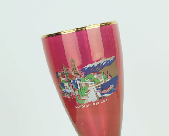 Image 1 of set of 6 mid century souvenir GLASSES with beautiful lake garda motives 1950s 60s 