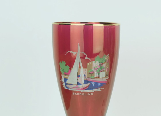 Image 1 of set of 6 mid century souvenir GLASSES with beautiful lake garda motives 1950s 60s 