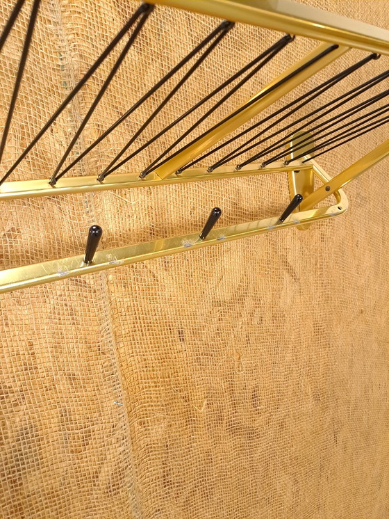 Image 1 of Coat Rack Gold With Hooks And Shelf, No. 9, Vintage Wall Coat Rack