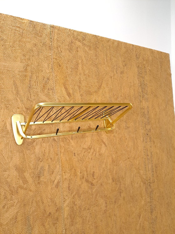 Image 1 of Coat Rack Gold With Hooks And Shelf, No. 9, Vintage Wall Coat Rack