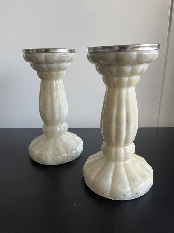 Image 1 of Marbled Hand Blown Glass Candlesticks