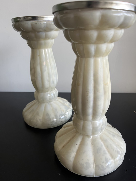 Image 1 of Marbled Hand Blown Glass Candlesticks