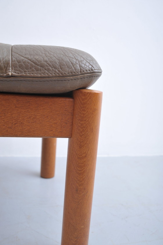 Image 1 of Teak stool with leather cushion Danish Design 1960